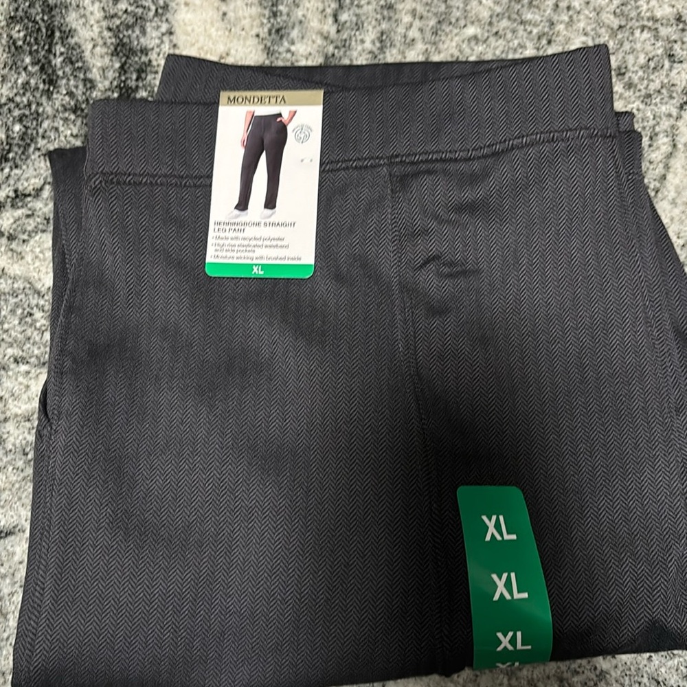 Mondetta Size XL Women's Herringbone Straight Leg Pant Inseam 30.5” Black NWT